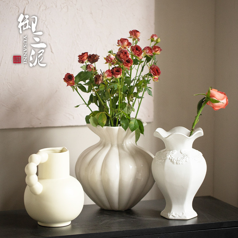 景德镇现代奶油风简约养鲜花客厅玄关装饰插干花仿真花陶瓷花瓶