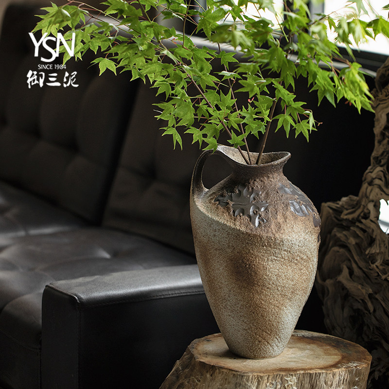 御三泥手工民宿插鲜花酒店侘寂风禅意陶瓷花瓶粗陶瓶插花复古怀旧