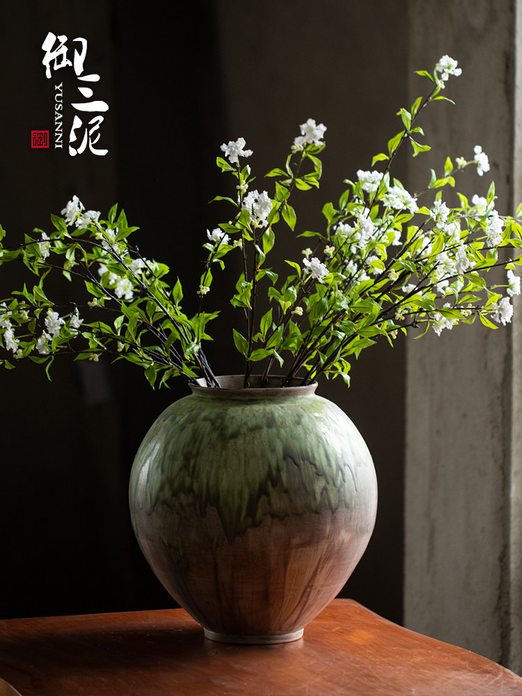 陶瓷干花陶瓷斯堪的纳维亚装饰品覆古小清新的石锅花瓶现代覆古简