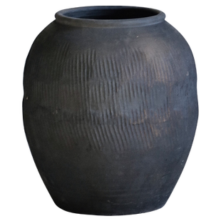 做旧黑陶罐落地花瓶组合禅意土罐仿古中式艺术老瓦罐复古翁缸粗陶