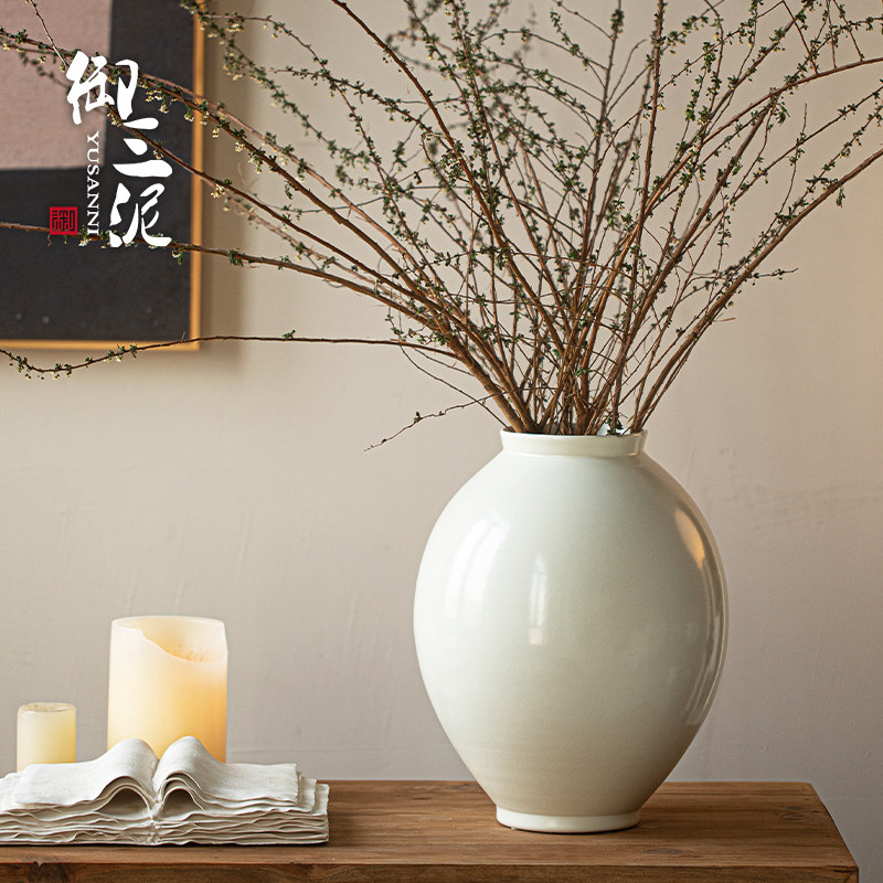 白色陶瓷花瓶月亮罐水培插干花客厅花器高级感陶罐餐厅民宿摆件