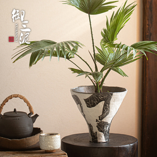 景德镇手绘大口径陶瓷花盆创意不规则花器家居阳台民宿种植摆件