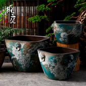 复古陶瓷仿古大缸大花盆鱼缸落地摆件庭院园林粗陶手工流水水景盆