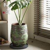 陶瓷绿植水培陶罐大口径室内植物带托盘北欧花盆现代简约花瓶黑色