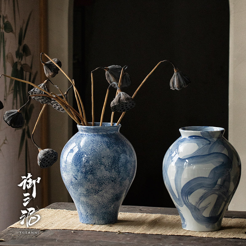 景德镇手绘青花养鲜花陶瓷大花瓶花器插花新中式复古田园客厅装饰,家居饰品,花瓶,淘宝优惠券,粉丝福利购,淘宝优惠卷