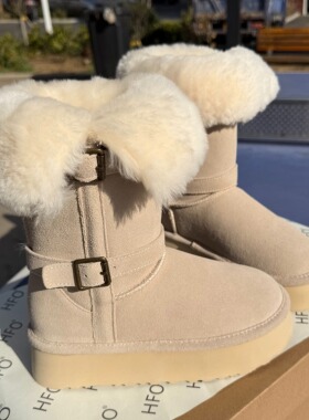 高筒厚底雪地靴女2025年新款牛皮雪地靴加绒加厚