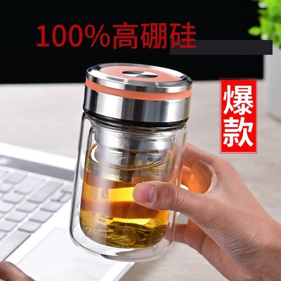 【加厚款】矮胖玻璃杯加厚双层高硼硅耐高温透明家用杯子便携泡茶