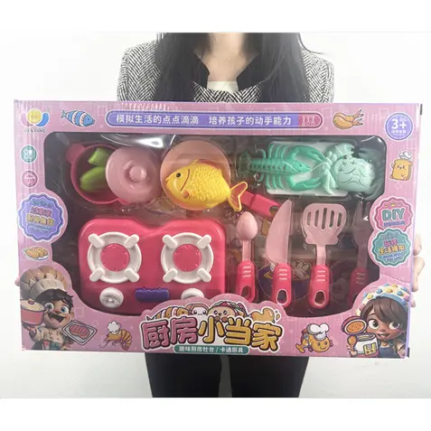 儿童玩具过家家厨房女孩男孩 大号仿真厨具餐具做饭地摊-开窗彩盒