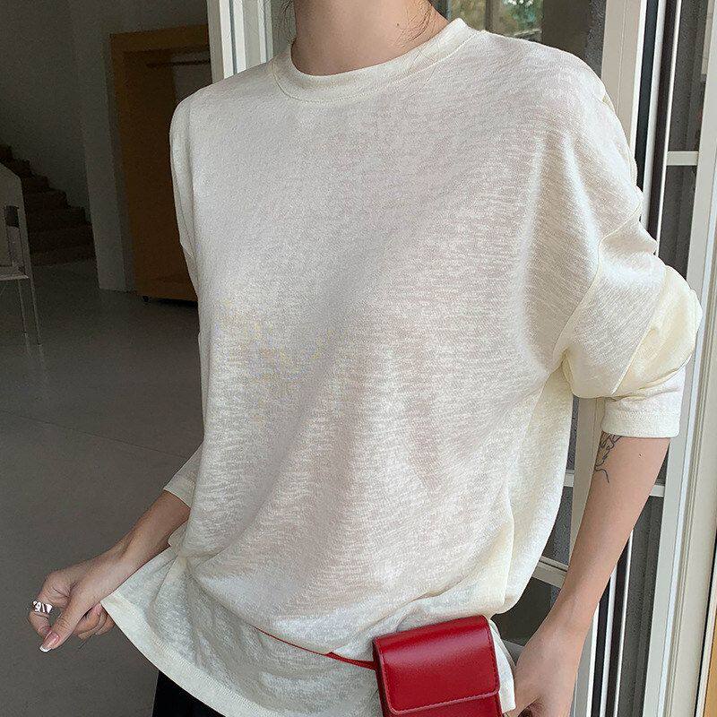 天丝春季薄款新款宽松长袖 十三行t恤女装上衣2026韩系打底衫