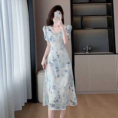 连衣裙梅子月夏季熟长裙泡泡袖字