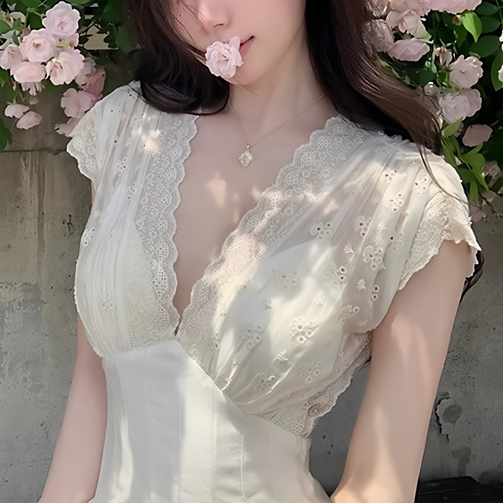 风简约蕾丝新款拼接裙夏季法式