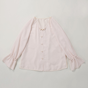 宽松 三经绞罗玫瑰苏州手工罗桑蚕丝面料小V领手工盘扣上衣长袖