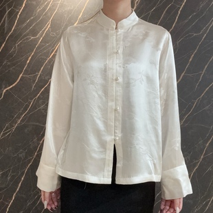真丝立领对襟上衣新中式国风日常百搭简约款手工缝制缎面