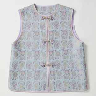 上久楷宋锦龙凤穿莲马甲雀金兰圆领对襟款 手工花扣日常百搭带钢印