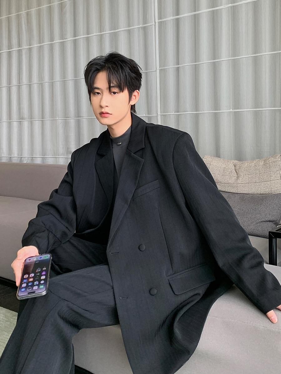 화룬 봄 가을 유행 정장 남성 더블 브레스트 정장 재킷 CITYBOY 잘 생긴 투피스 세트