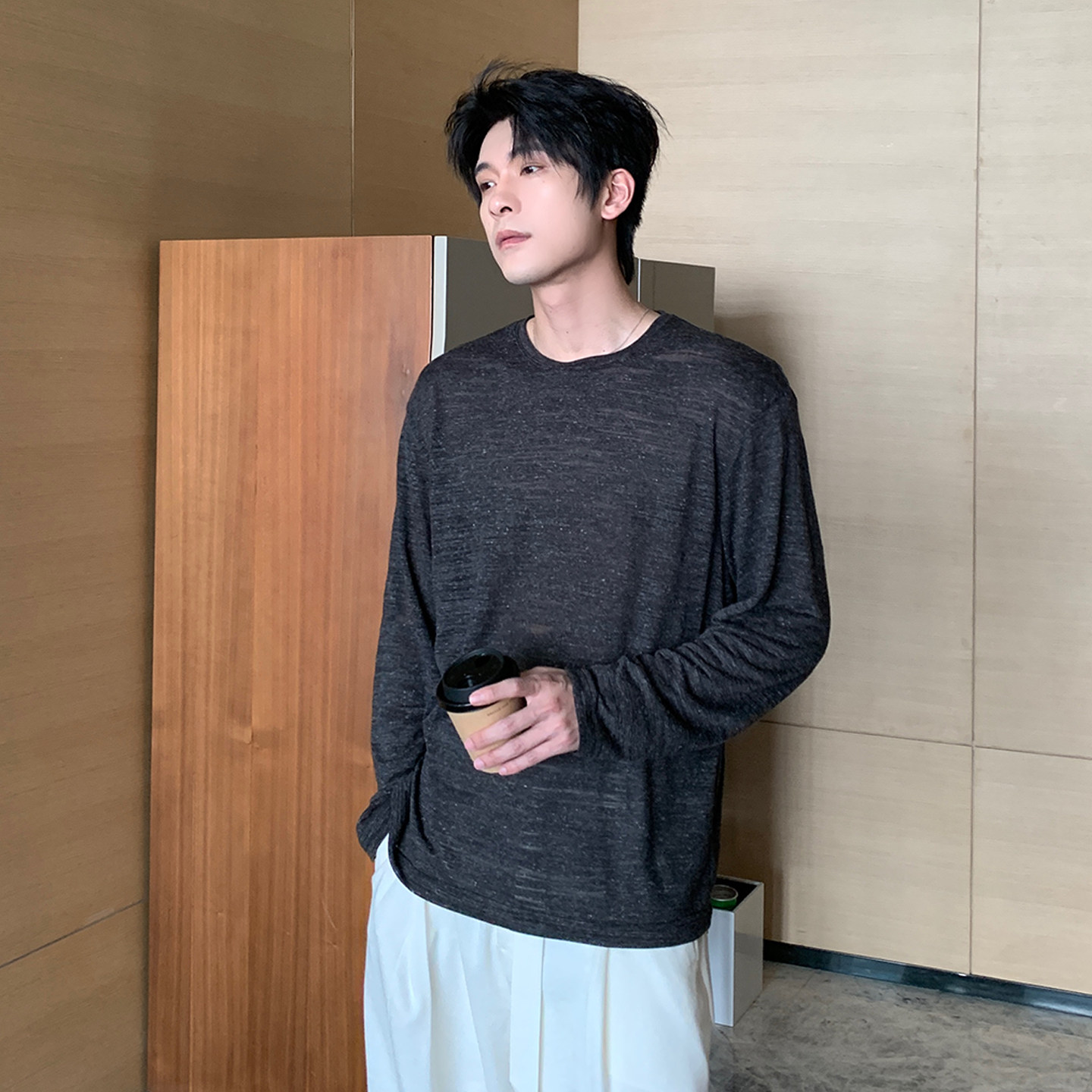 HLDS夏季薄款轻量防晒衣亚麻T恤男潮流cleanfit休闲长袖上衣体恤