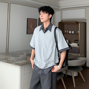 男生翻领t恤夏季 Hualun夏季 polo衫 年轻人新款 假两件纯棉上衣 短袖