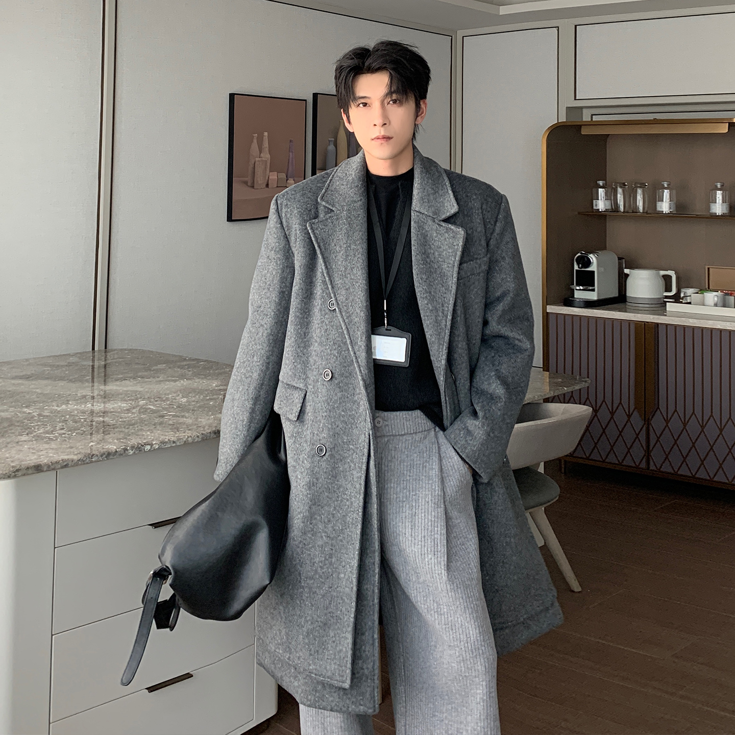 Hualun男中长款加厚呢子外套