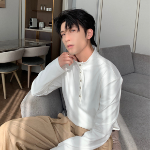 t恤男上衣韩版 长袖 半高领纯色衣服 男士 Hualun秋冬白色内搭打底衫