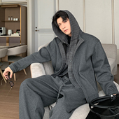 Hualun休闲连帽假两件开衫 ootd加绒重磅卫衣男套装 保暖宽松一整套