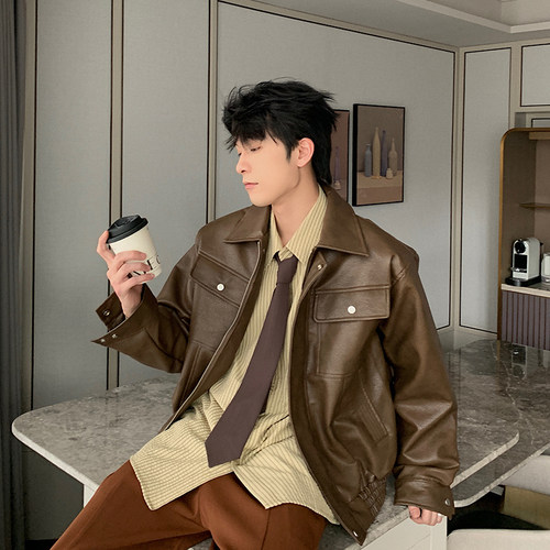 Hualun痞帅风皮衣外套男