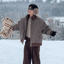 Hualun冬季男生拼料撞色立领夹克皮衣羽绒服男款时尚痞帅百搭外套