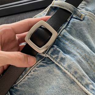 Hualun潮男简约黑色牛皮皮带男时尚 带 百搭腰带年轻人自动扣休闲裤