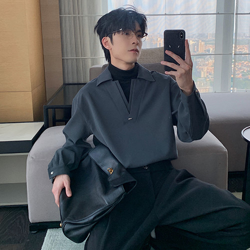 Hualun假两件长袖衬衫保暖