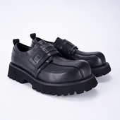 英伦风黑色休闲内增高鞋 Hualun原创魔术贴皮鞋 男厚底巴黎德比鞋