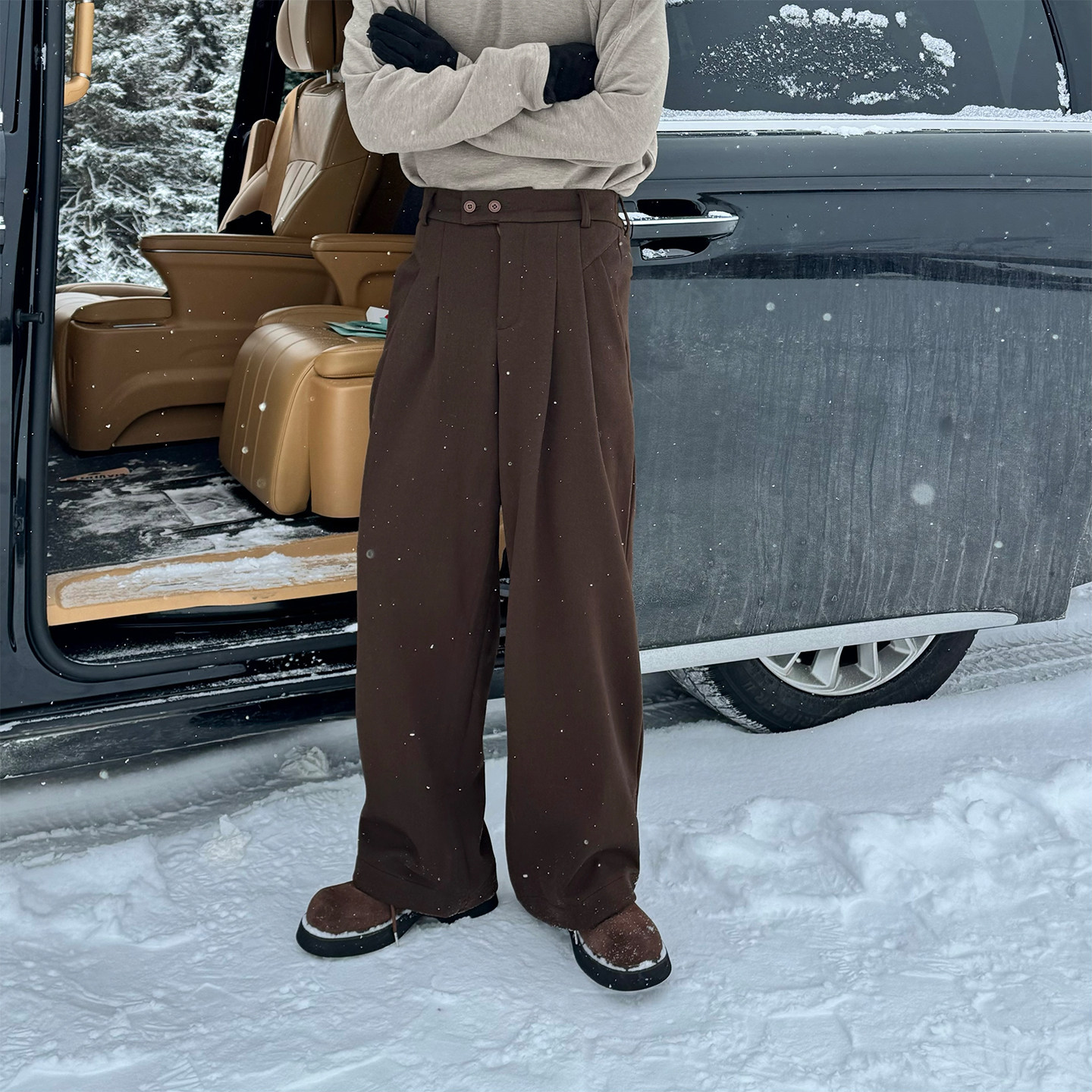 Hualun冬季老钱风直筒休闲裤男士加厚保暖裤子cleanfit百搭阔腿裤