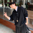 Hualun男生ootd穿搭一整套休闲搭配男士假两件衬衫领卫衣重磅套装