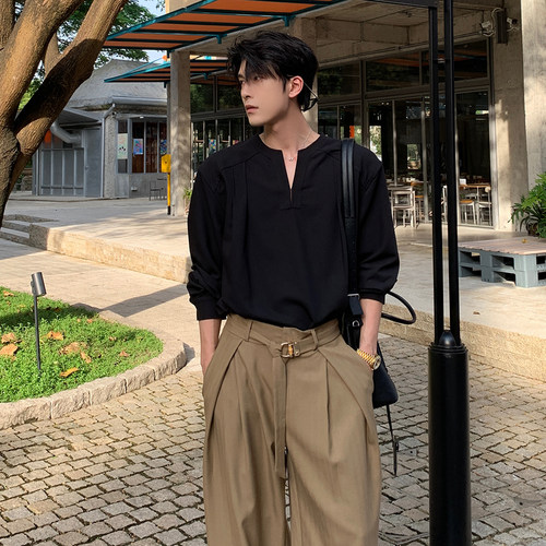 Hualun秋冬V领套头衬衫男