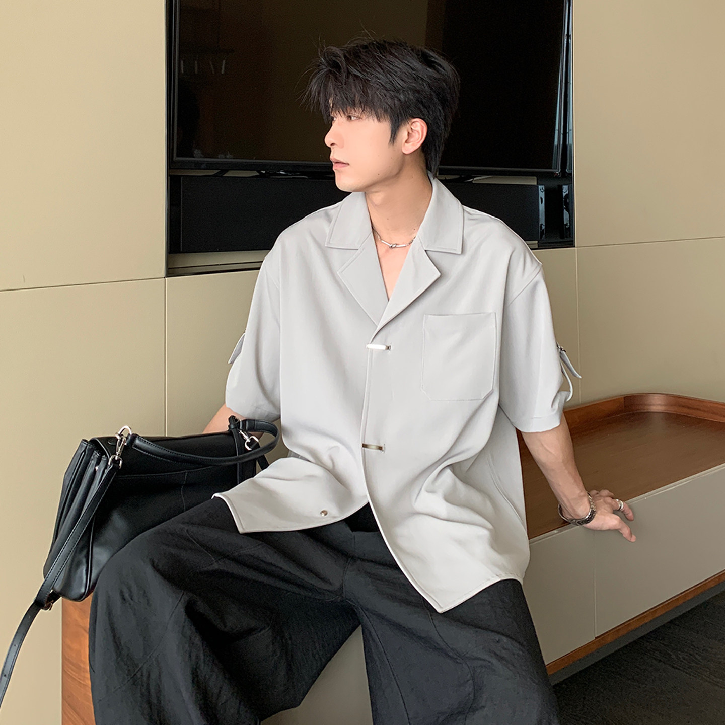 Hualun夏季古巴领衬衫级感痞帅