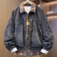 翻领牛仔格子拼接假两件宽松加厚保暖外套 新款 2026男士 羽绒服冬季