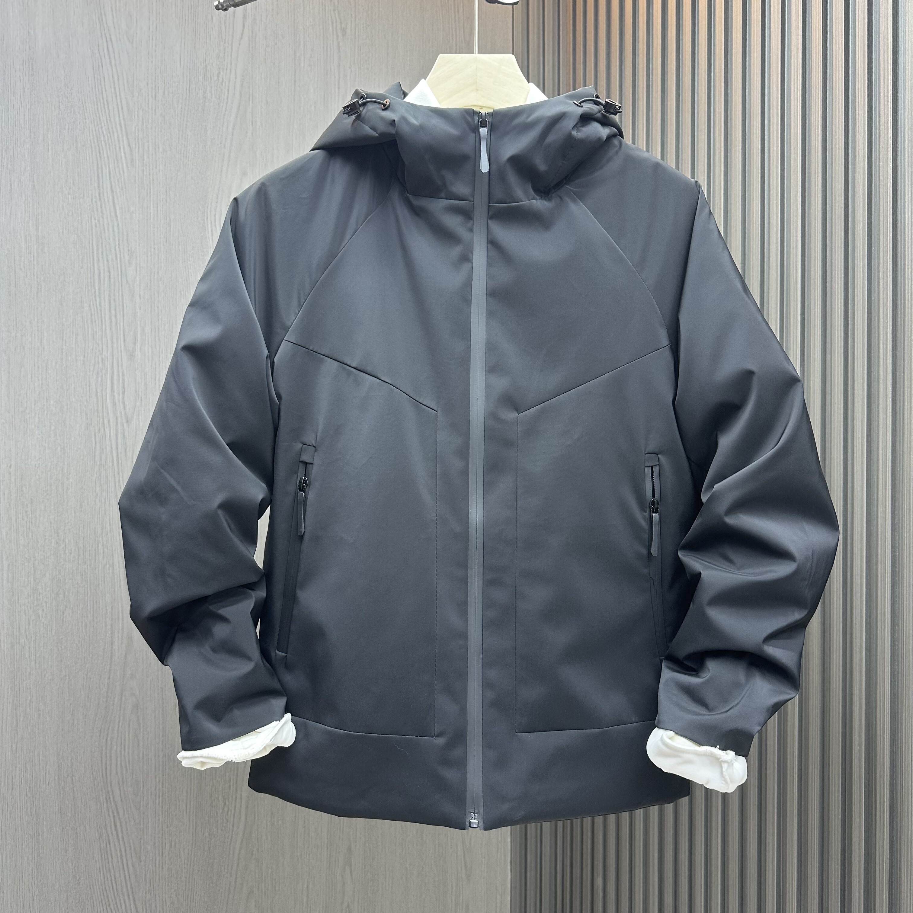 2025冬季新款男士连帽纯色薄棉棉服韩版简约修身百搭冲锋衣男外套