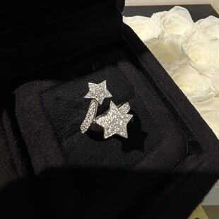 珠宝级~彗星戒指925银双星流星镂空满钻百搭ins高级感小香风指环