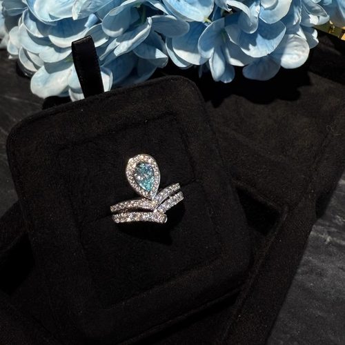 珠宝级~海蓝宝钻石戒指皇冠钻戒925银镀真金满钻求婚戒礼物女款