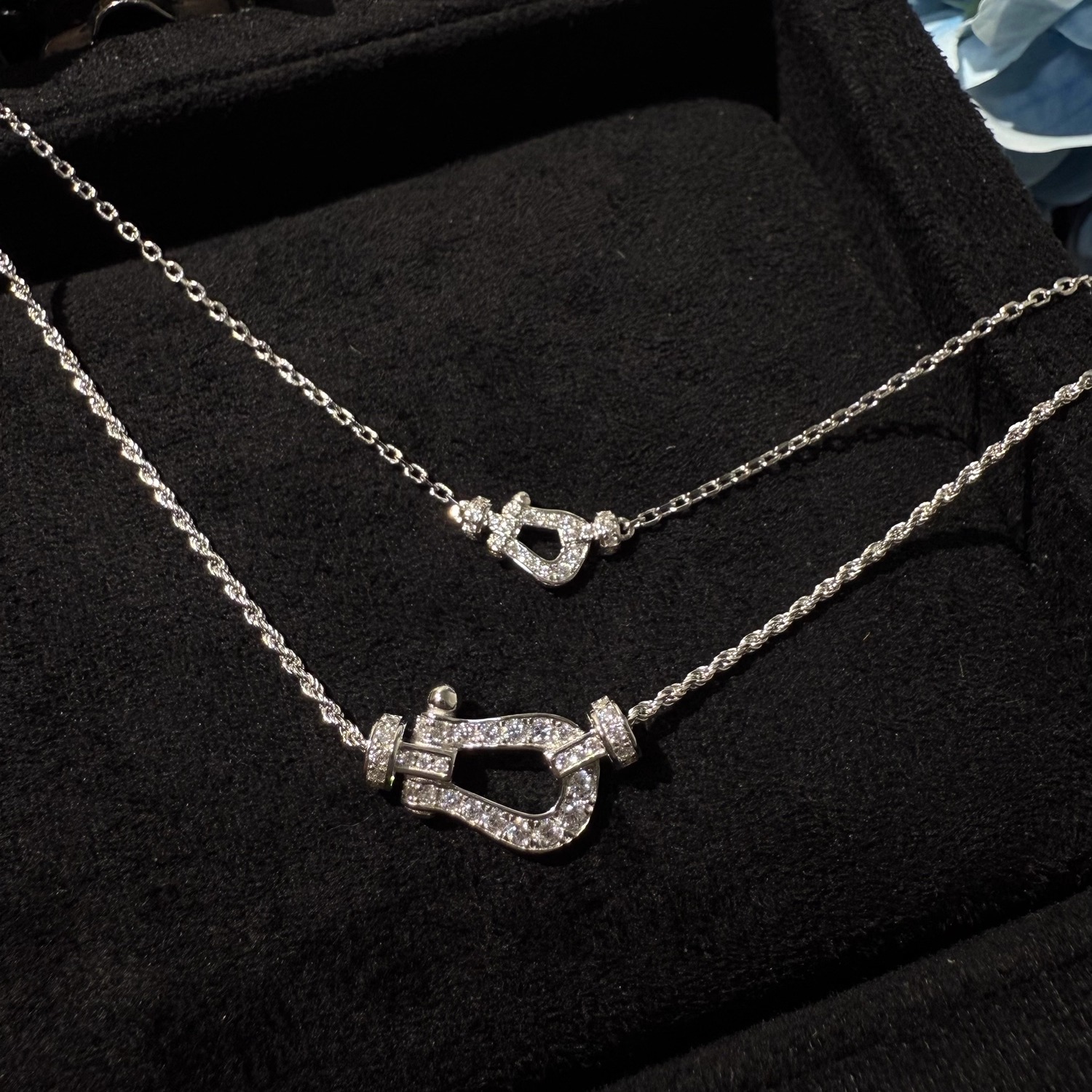 马蹄扣满钻U型锁骨链科技钻