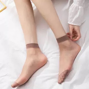简约纯色水晶丝袜女夏季 肉色透明短袜防臭袜子肤色透气 薄款