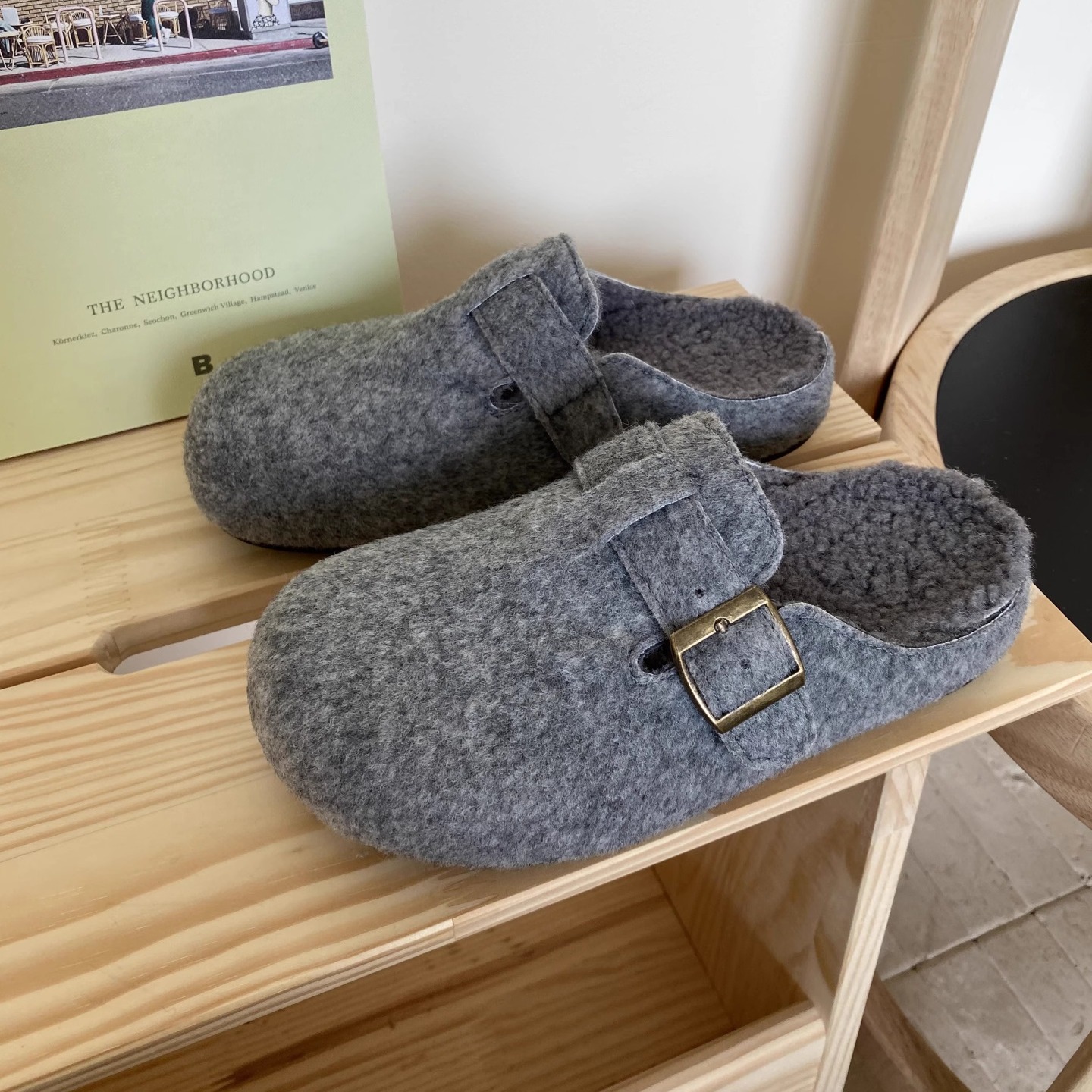 勃肯鞋半拖女外穿2025新款秋冬复古一脚蹬加绒包头拖鞋