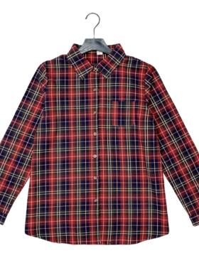 E1035日单新款女装时尚格子翻领衬衫内搭外穿休闲棉质长袖衬衣