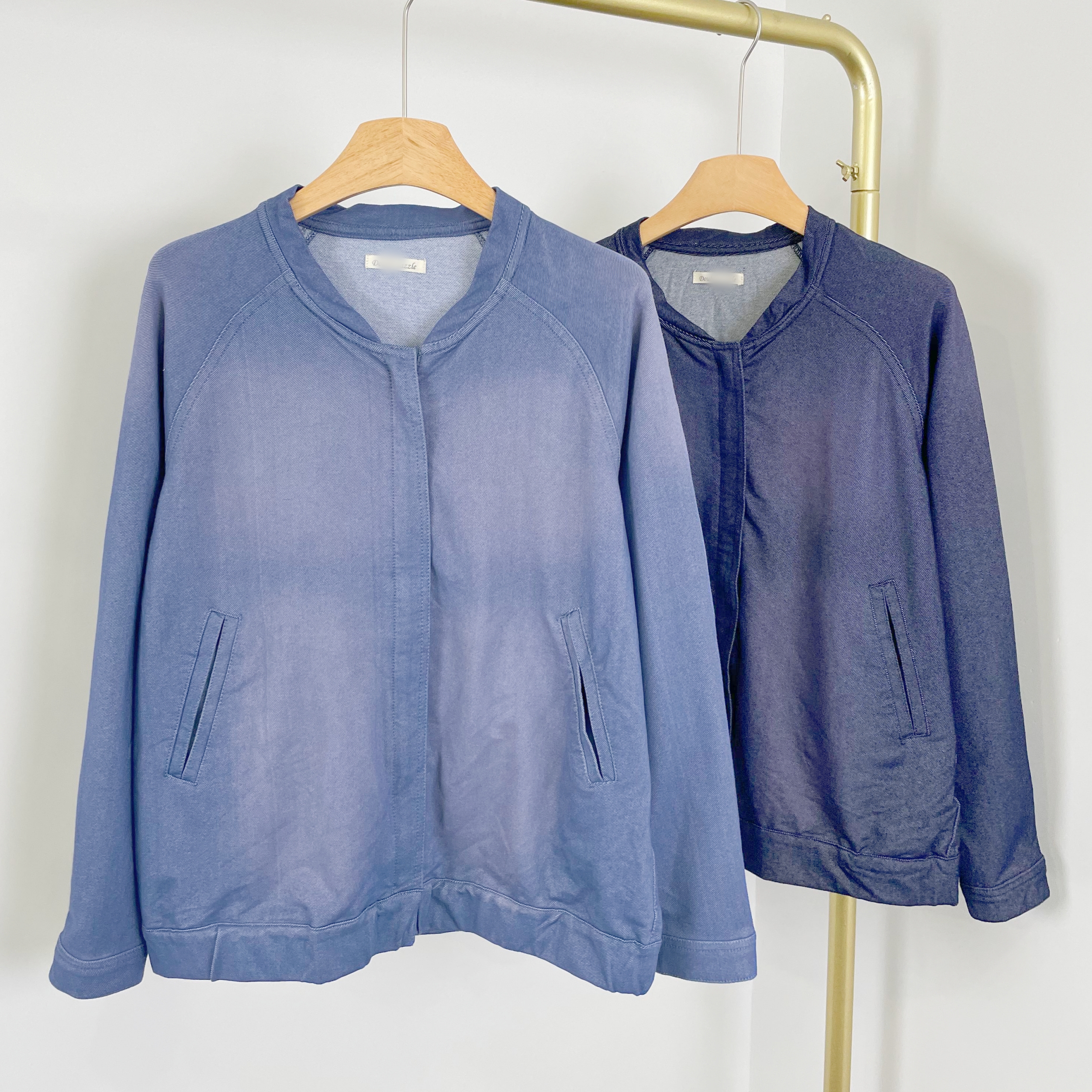 B2190日单新款复古做旧插肩袖仿牛仔外套休闲拉链春秋女夹克上衣