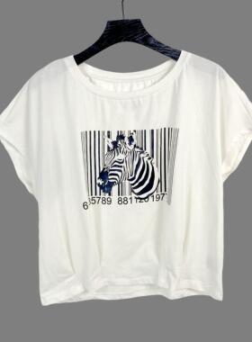 C3146夏季新款斑马印花圆领女装上衣个性短款套头休闲百搭宽松T恤