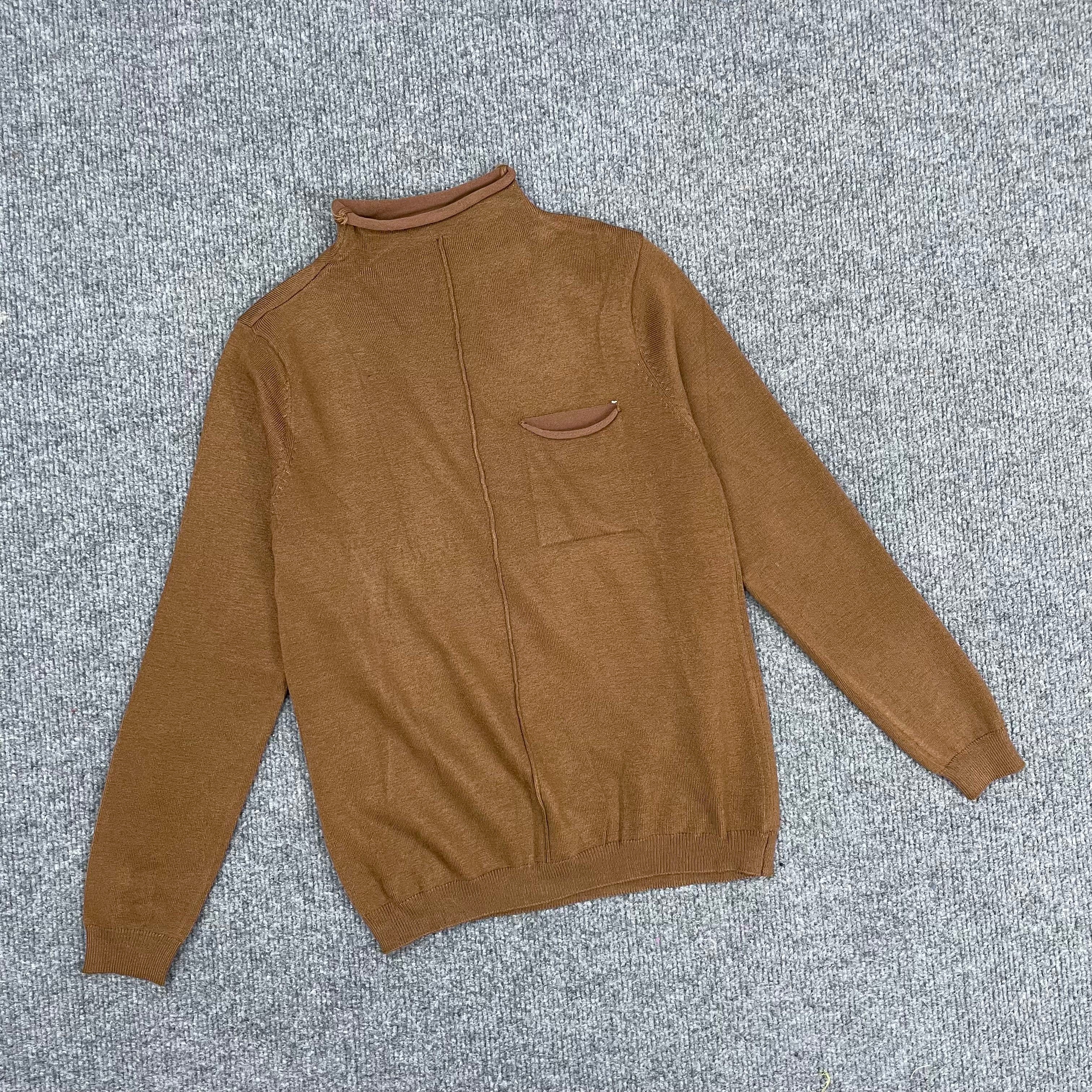 E6076时尚卷边半高领女针织衫2025秋新款韩版纯色长袖弹力打底衫