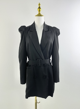 K3055法式双排扣西装2025新款女装气质显瘦泡泡袖配腰带西服外套