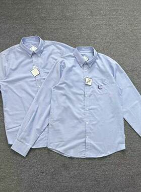 E7126春夏新款浅蓝色基础款校服纯色简约男女款通勤长袖短袖衬衣