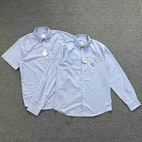 E7126春夏新款浅蓝色基础款校服纯色简约男女款通勤长袖短袖衬衣