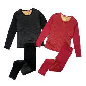 圆领加厚家居服两件套 羊毛羽丝棉黄金甲保暖内衣套装 外贸新款 女装