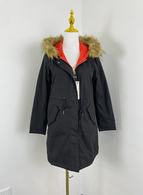 B1032梭织棉女装棉衣外套2025新款可双面穿收腰连帽中长款棉服