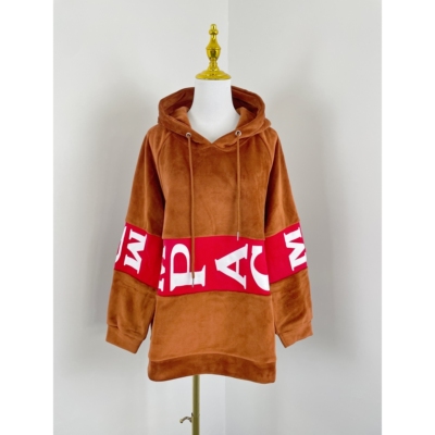 C6169秋冬新款女装拼色字母印花连帽卫衣宽松休闲学生丝绒上衣